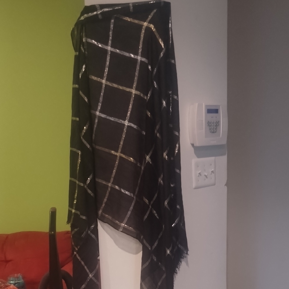 Chic Black and Silver Plaid Curtain